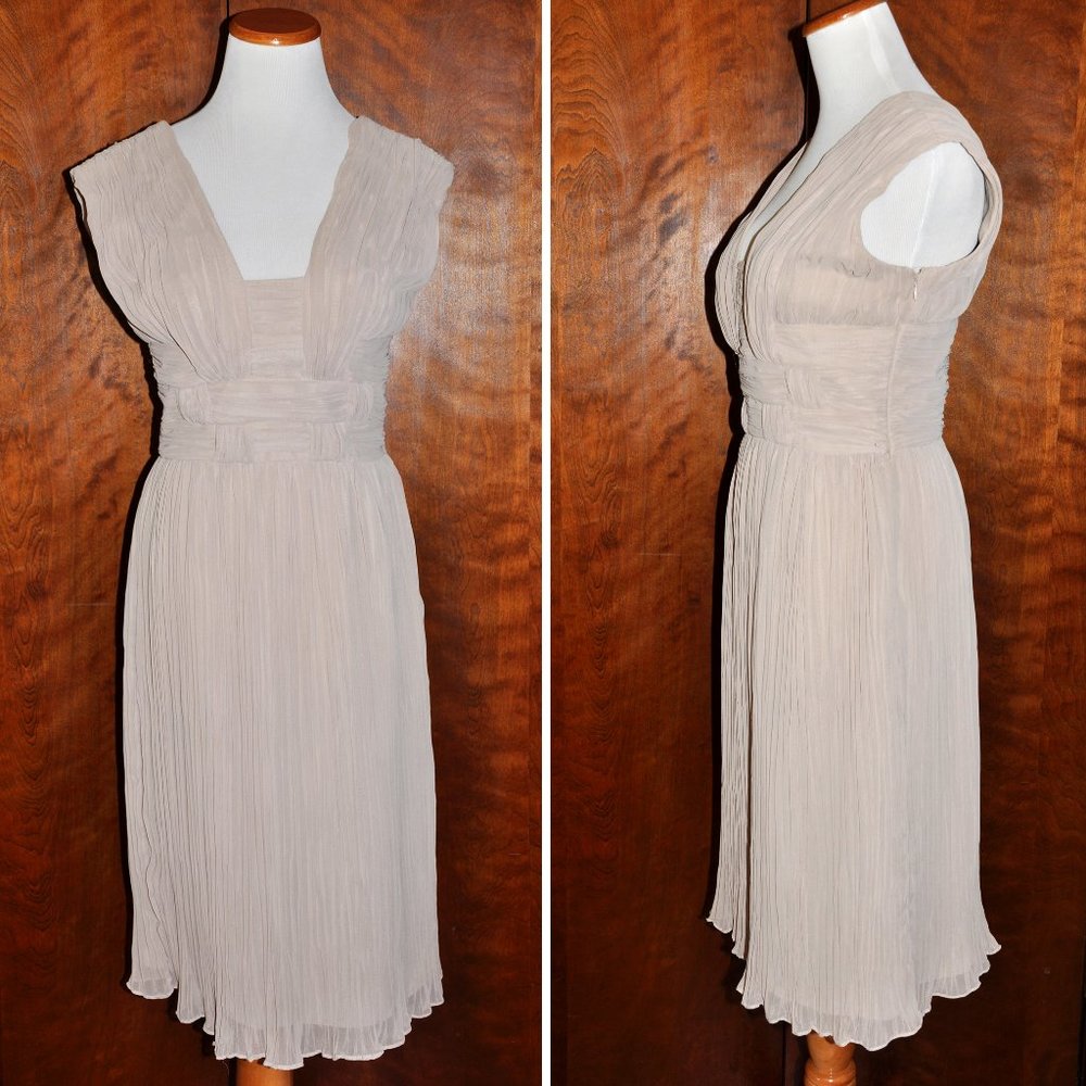 Vintage Adrianna Papell Beige Grecian Style Pleated Dress Size 4